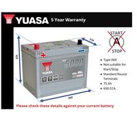 Battery fits RANGE ROVER Mk2 VOGUE Mk1 Yuasa 069 650A 75Ah Quality New