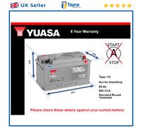 Battery fits RENAULT ESPACE LAGUNA TRAFIC VEL SATIS LATITUDE Yuasa 110