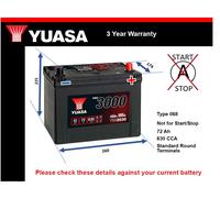 Battery fits RENAULT KOLEOS 2.5 2.0D 2008 on Yuasa 068 630A 72Ah 3Yr Warranty