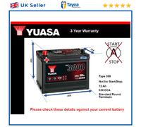 Battery fits ROVER 115 114 A60 SD1 P6 62 to 98 Yuasa 069 630A 72Ah 3Yr Warranty