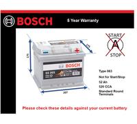 Genuine Bosch Car Battery 0092S50010 S5001 Type 063 52Ah 520CCA Top Quality New
