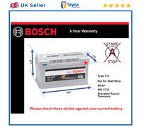 Battery fits SAAB 9-3 9-5 1.9D 2.0D 2.2D 00 to 15 Bosch 110 800A 85Ah Quality