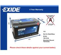 Battery fits SAAB 9-3 9-5 1.9D 2.0D 2.2D 00 to 15 Exide 110 700A 80Ah Quality