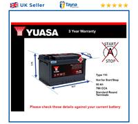 Battery fits SAAB 9-3 9-5 1.9D 2.0D 2.2D 00 to 15 Yuasa 110 760A 80Ah Quality