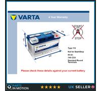 Battery fits LDV V80 MAXUS 2.5D 2005 on Varta 110 740A 80Ah 4Yr Warranty Quality