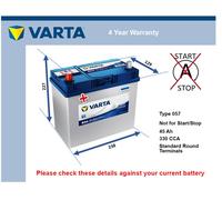 Battery fits HONDA CIVIC 72 to 12 Varta 049 330A 45Ah 4Yr Warranty 238x129x227