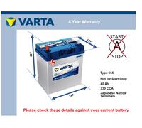Battery fits SUZUKI SUPER CARRY 1.0 85 to 99 Varta 055 330A 40Ah 4Yr Warranty