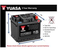Yuasa YBX1063 12V 40Ah 350CCA Sealed Maintenance Free High Performance Car Battery
