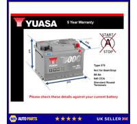 Battery fits SUZUKI SX4 SWIFT IGNIS 1.5 1.6 1.3D 2003 on Yuasa 075 640A 60Ah New