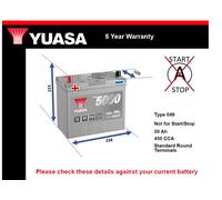 Yuasa YBX5057 SMF Battery 450 CCA 50Ah 4 Year Warranty