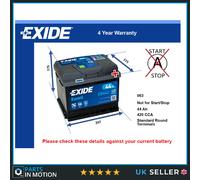 063 Car Battery Exide EB442 12V 44Ah 420 CCA - Dynamp DE431Equivalent