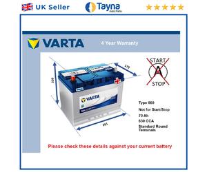 Battery fits TALBOT EXPRESS 1.9D 2.5D 82 to 94 Varta 069 630A 70Ah 4Yr Warranty