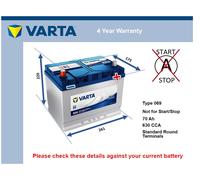 Battery fits TATA SAFARI 2.0 2.1 2.0D 1998 on Varta 069 630A 70Ah 4Yr Warranty