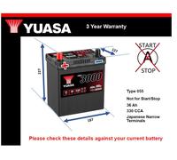 Battery fits TESLA MODEL S 5YJS 2014 on Yuasa 055 330A 36Ah 3Yr Warranty Quality