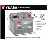 Battery fits THINK CITY 2008 on Yuasa 063 520A 52Ah 5Yr Warranty 207x175x175 New