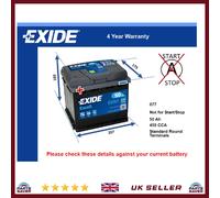 Battery fits PONTIAC PHOENIX 2.8 79 to 81 Exide 077 450A 50Ah 4Yr Warranty New
