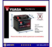 Yuasa YBX3077 12V 45Ah 380CCA Sealed Maintenance Free High Performance Car Battery