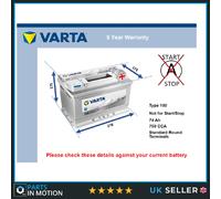 Battery fits BENTLEY ARNAGE BROOKLANDS 4.4 6.7 6.8 1992 on Varta 100 750A 74Ah