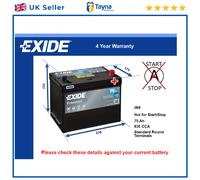 Battery fits UAZ 31512 2.1D 98 to 02 Exide 068 630A 75Ah 4Yr Warranty Quality
