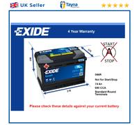 Car Battery EB741 Exide Excell 12V 74Ah 680CCA Type 086