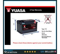 Battery fits VAUXHALL INSIGNIA A 1.6 2.0 2.8 2.0D 08 to 17 Yuasa 110 760A 80Ah