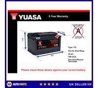 Battery fits VAUXHALL INSIGNIA A 1.6 2.0 2.8 2.0D 08 to 17 Yuasa 110 760A 80Ah
