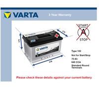 Battery fits VOLVO C30 XC70 V70 S40 V50 XC60 95 to 15 Varta 100 640A 70Ah New