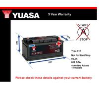 Battery fits VOLVO XC90 XC70 XC60 S60 V60 S80 V70 00 to 18 Yuasa 017 800A 90Ah