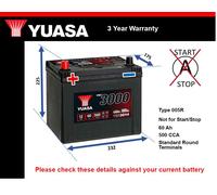 Battery fits VW TARO 1.8 2.2 2.4 89 to 97 Yuasa 005R 500A 60Ah 3Yr Warranty New