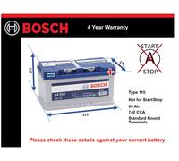 Battery fits VW TRANSPORTER Bosch 110 740A 80Ah 4Yr Warranty VOLKSWAGEN