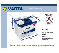 Battery fits YUGO 411/413 10 311 / 411 511 / 513 1.1 1.2 1983 on Varta 063 440A