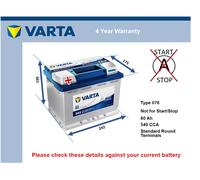 078 Car Battery Varta D42 12V 60Ah 540CCA - Exide EB621 Equivalent