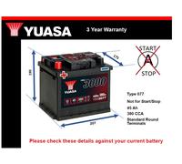 Yuasa YBX3077 12V 45Ah 380CCA Sealed Maintenance Free High Performance Car Battery