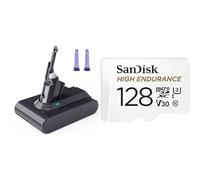 Battery for Dyson v7, 4600mAh Li-ion Replacement Battery & SanDisk 128GB High Endurance microSDXC card for IP cams & dash cams + SD adapter