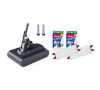 Battery for Dyson v7, 4600mAh Li-ion Replacement Battery & Vileda 1-2 Spray Mop Refill, Pack of 2, 1-2 Spray Mop Head Replacements, Authentic Vileda Mop Head