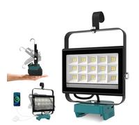 Battery Lamp for Makita 18 V, 60 W 4500 LM LED Work Light, Wireless Spotlight Lamp with 2 USB Charging and 140° Swivel Head for Construction Sites, Garages, Camping, Emergency (without Battery)