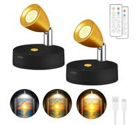 Battery LED Spotlights, 2 Pack Wireless Indoor Lights for Picture, 3 Colour Spotlights with Remote Control and Timer, 100 Lumen Mini Ambient Lights for Picture Artwork Painting Statue(Black)