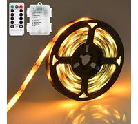 Battery LED Strip Lights with Remote Controller, 9.8ft SMD Waterproof Flexible Lighting Strip for Indoor Outdoor, TV,Desk Table,Dining Bed Room,Boat,Kitchen,Christmas (Warm White)