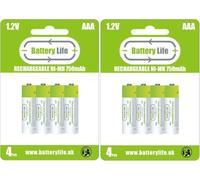 Battery Life AAA Rechargeable Batteries (8 pack) 750mAh Ni-MH 1.2v Household UK Brand