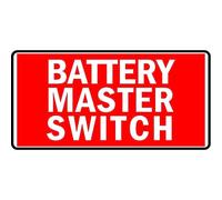 Battery master switch safety sign - Self adhesive sticker (200mm x 100mm)