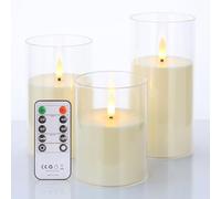 Battery Operated 3D Wick Acrylic LED Candles - Flickering Flameless With Remote Timer - 3 Pcs White Pillar for Home Decor, Wedding, Party, Holiday Festival - D3"x H4"/5"/6"