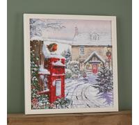 Samuel Alexander Battery Operated 40 X 40Cm Light Up Snowy Christmas Robin Scene Picture Canvas