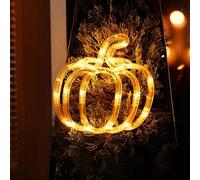 Battery Operated Autumn Window Lights with Pumpkin & Maple Leaf LED Designs for Halloween Thanksgiving Decoration, Energy Efficient Cordless Holiday Decor with Suction Cups 1pc(Pumpkins)