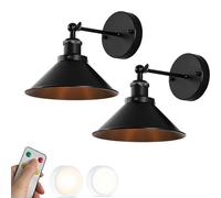 Battery Operated Black Industrial Wall Sconce Set of 2 Farmhouse Wireless Battery Powered Wall Light with Remote LED Bulb Vintage Bedside Wall Lamp for Bedroom Living Room Headboard