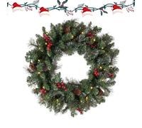 Battery-Operated Christmas Wreath, 46 cm Realistic Pine Cones Garland, 400 g, Illuminated with Hooks, for Home and Garden in Winter and Spring as Welcome Decoration in Country House Style