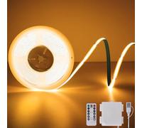 Battery Operated COB LED Strip 2M 640 LED Warm White 2700K Dimmable Flexible with Remote Control 4 Modes Timer for Bedroom Kitchen DIY Lighting Cabinet Shelves