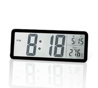 Battery Operated Digital Wall Clock, Large LCD Display with Time/Date/Temperature, 12/24 Hour Format, Silent Electronic Desk Clock for Bedroom, Living Room, Office, Kitchen, School, Garage - Black