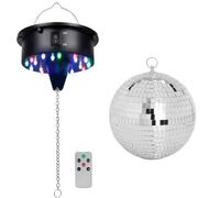 Battery Operated Disco Ball Motor Rotating and 8 Inch Silver Mirror Disco Ball: Disco Ball Spinner with Remote Control for Hanging Mirror Balls DJ Weddings Christmas Home Party Decorations