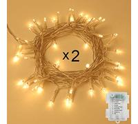 Battery Operated Fairy Lights 2 Pack 50 LEDs 5m 8 Lighting Modes Timer Function IP65 Waterproof Warm White for Christmas