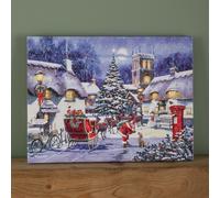 Battery Operated Fibre Optic LED Christmas 40x30cm Santa And Village Canvas